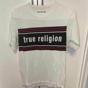 True Religion White and Black Striped Tee